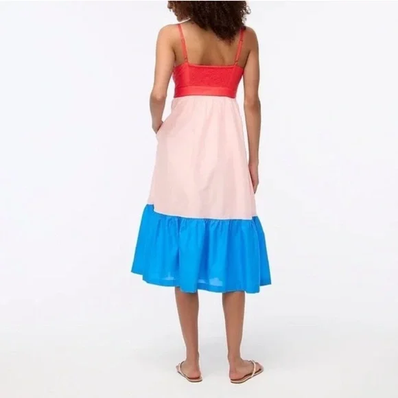 J.Crew Petite Colorblock Tie Front Midi Sundress NWT Coral Pink Blue Dress 10P - Picture 2 of 9